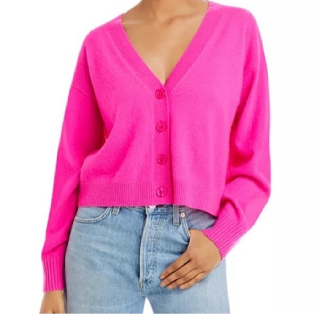 Aqua Womens Front Button Cashmere V-Neck Cardigan Sweater V10337 Neon Pink L